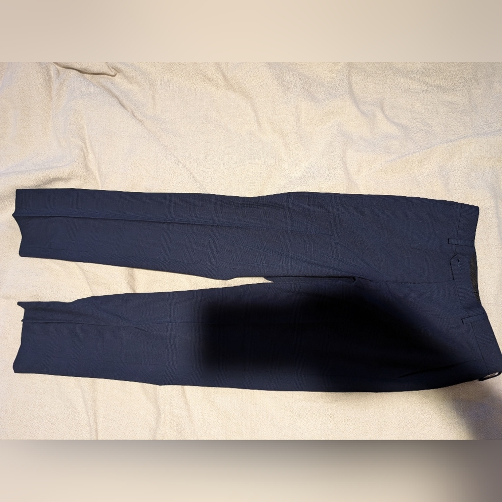 Kids Dark Blue Plaid Dress Pants